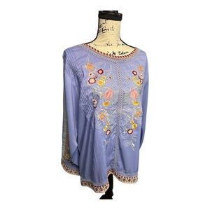 Sorrento Womens Size L Embroidered Tunic Periwinkle Top EUC